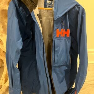 Helly Hansen Men's Blue Shell Jacket with Orange/Red Accents